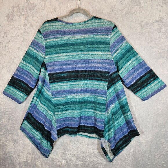 Striped Asymmetrical Hem 3/4 Sleeve Tunic Top 1X CJ Banks Polyester/Spandex Mult - Picture 2 of 12